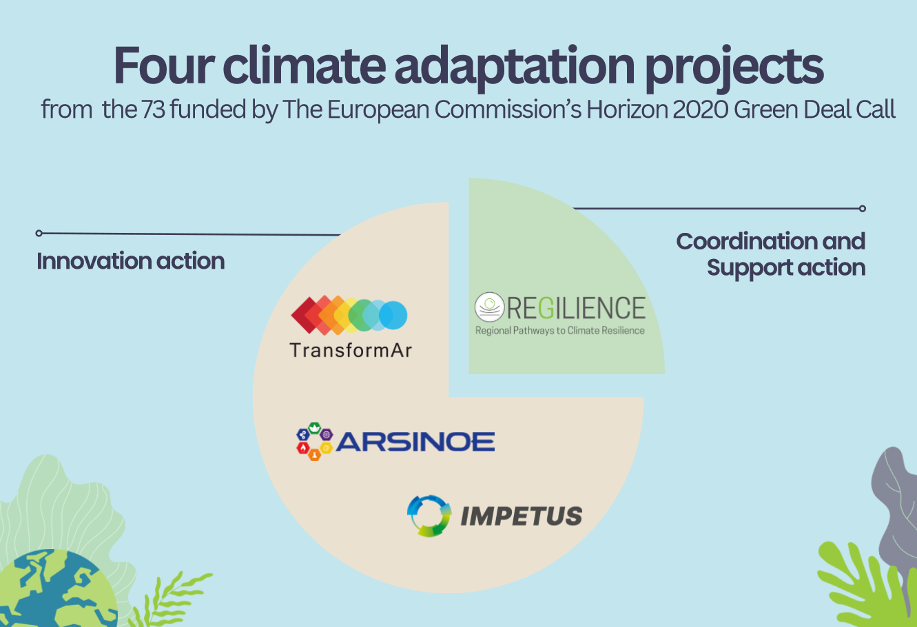 Infographic of four climate adaptation projects funded by the EU Green Deal