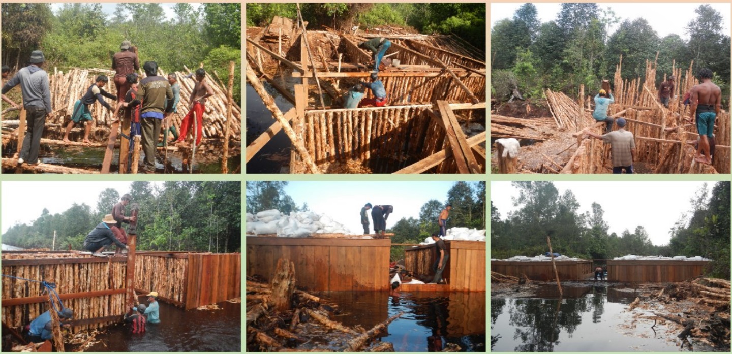 Figure 8 Canal-blocking construction process in Sebangau National Park (source (Balai Taman Nasional Sebangau, 2017)