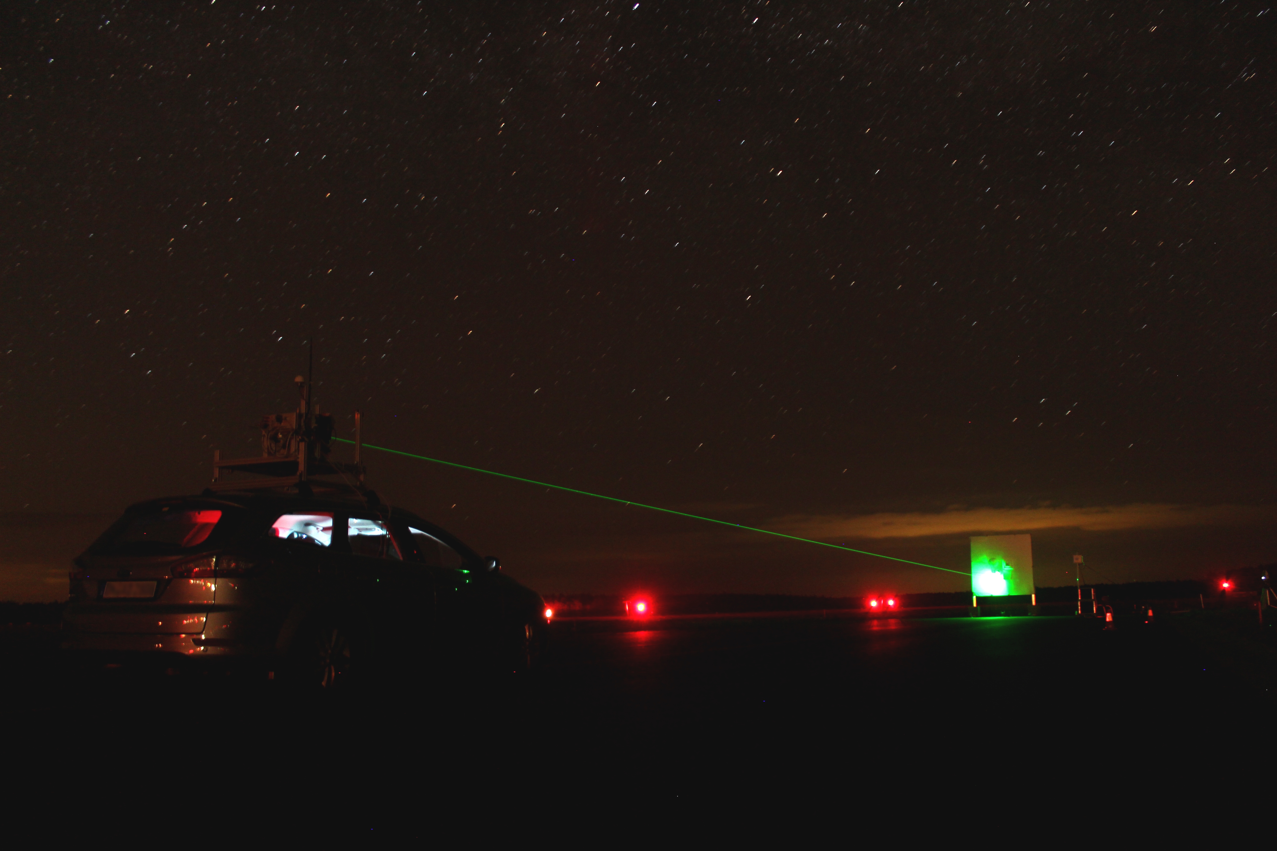 Mounting the technology on a car and speeding down an airport runway towards a target is helping researchers test new space navigation systems. Image courtesy of SINPLEX. 