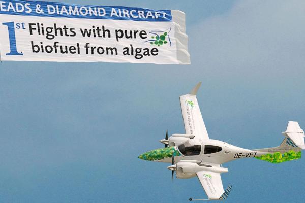 Biofuel can be produced from algae. At the Farnborough Airshow 2010, the European Aeronautic Defence and Space company (EADS) showcased flights of an aircraft powered by pure biofuel made from this resource. © EADS