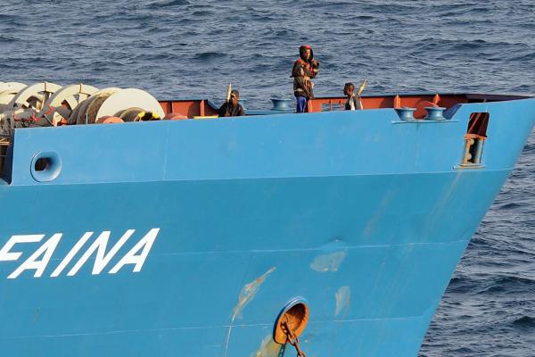 The MV Faina cargo ship was hijacked by pirates in 2008. Image credit: ‘MV-Faina-Pirates’ by the U.S. Navy is in the pubic domain