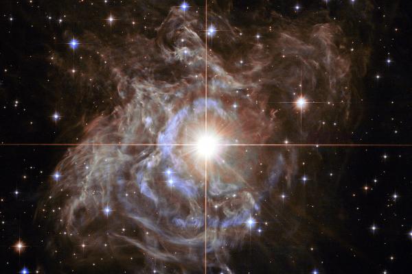 At the centre of the image is an important star called the RS Puppis, a Cepheid variable star which is a class of stars whose luminosity is used to estimate distances to nearby galaxies. This one is 15,000 times brighter than our sun. Image credit - NASA, ESA, Hubble Heritage Team. Acknowledgement - Howard Bond