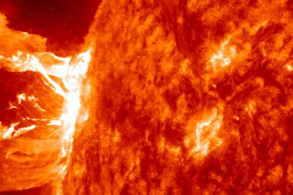 Solar flares release vast amounts of radiation and a plume of very hot plasma. Image courtesy of NASA/SDO/AIA