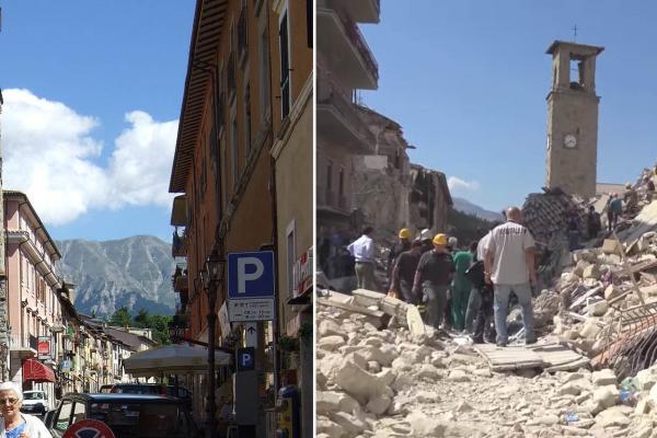 A 6.2-magnitude earthquake in Amatrice, Italy, in August 2016 killed nearly 300 people. Image credit - Amatrice Corso by Mario1952 is licensed under Creative Commons CC-BY-SA-2.5 and 2016 Amatrice earthquake by Leggi il Firenzepost is licensed under CC BY 3.0